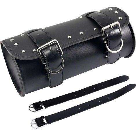 Sacoche de Guidon de Moto, Sacoche de Guidon de Moto Pochette à Outils de Rangement en PU,Sac à roulettes de, Sac de Barre de vélo étanche, Pochette de Rangement pour de Fourche de (1/5)