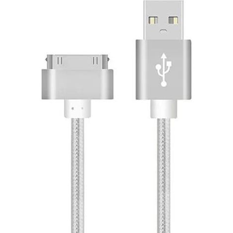 Câble USB de charge rapide compatible avec Apple iPhone 4/4s/3GS/3G, iPad 1/2/3 et iPod Nano touch. Adaptateur de chargeur 30 broches d'origine. Câble de synchronisation de données argenté de 1 m. (1/5)