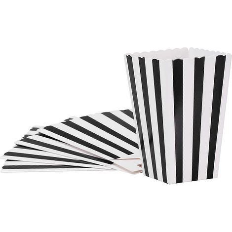 24 boîtes à popcorn jetables noires, sachets à popcorn noirs et blancs, grandes boîtes à goûter blanches, popcorn sucré-Black (1/2)