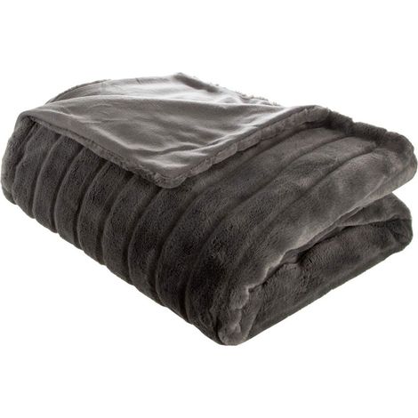Plaid Fourrure Manoir Gris foncé 180 x 230 cm - Atmosphera (1/5)