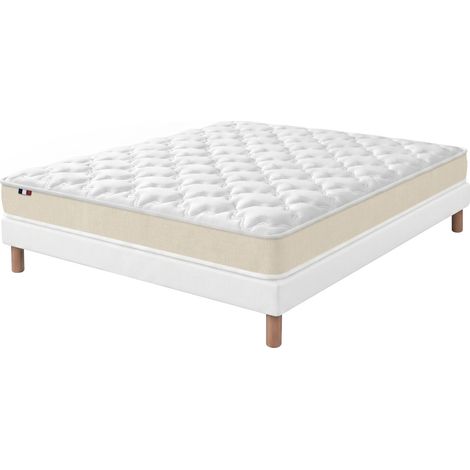 Ensemble matelas latex sommier déco blanc 140x190cm