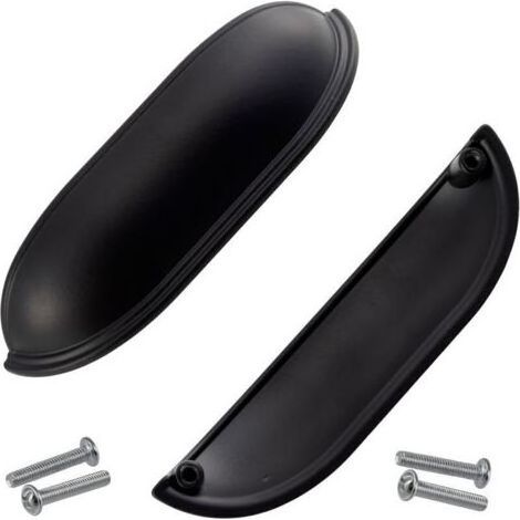 Lot de 2 poignées de meuble entraxe 96 mm - pour porte armoire placard tiroir aménagement décoration intérieur cuisine salon assemblage - en métal - couleur noir mat (1/5)