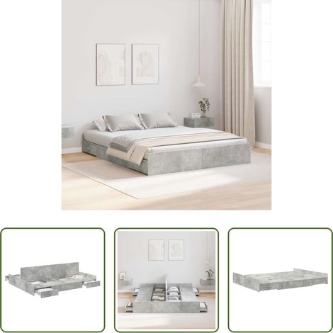 vidaXL Tiroirs - Cadre de lit avec rangement avec tiroir Gris béton 140 x 190 cm (1/5)