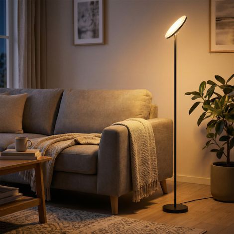 Lampadaire sur Pied LED, Tête Pivotante, Télécommande, pour Salon, Bureau, Noir (1/5)