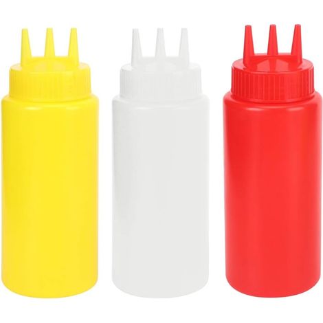 Botella Exprimible MINKUROW, 3 Botellas De Condimento De 3 Orificios Con Tapa Para Aderezo De Ensalada De Ketchup Para Dispensar Líquidos, Ketchup, Salsa De Soja, Condimentos, Glaseado (1/5)