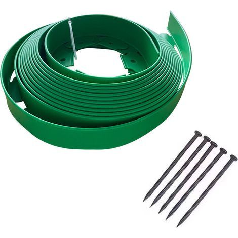 Bordure de pelouse en Plastique LineBORDER Flexible, 30 ancrages au Sol, Longueur 10m, Hauteur 4cm, Vert (1/5)