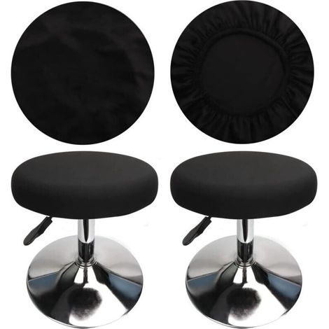 (4 pieces, black) Round stool covers, bar stool covers, high-quality fabric, diameter 30–40 cm, stretchable, wrinkle-free, washable and dustproof