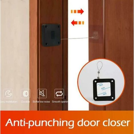 Ferme-porte coulissante - Ferme-porte automatique Service domestique Ressort de fermeture de porte - Pièce de fermeture de porte - (Tension 800g) Noir (1/4)