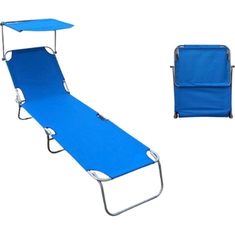 TRADE SHOP - Lettino Con Tettuccio Parasole Blu Sdraio Prendisole 187x55x24 Cm Pieghevole 281018 - (1/4)