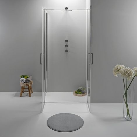 BOX DOCCIA ELITE ANGOLARE 80x70 CM APERTURA SALOON CON LATO FISSO TRASPARENTE (1/5)