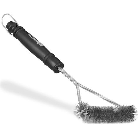 10022532 Spazzola Griglia Barbecue, Triangolare, Acciaio Inox, Filo di Ferro, Accessori Pulizia BBQ, Lunga 30 cm, Nero (1/5)