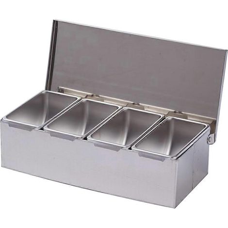 Boîte à épices à 4 compartiments en acier inoxydable, boîte à ingrédients pour fromage et sauce, boîte à sel et sucre, pot à épices, outil de pâtisserie (1/5)