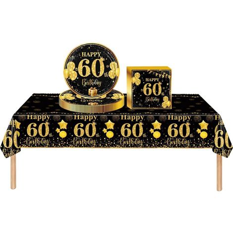 Partygeschirr 60. Geburtstag Schwarz Gold 37 Teile für Damen & Herren