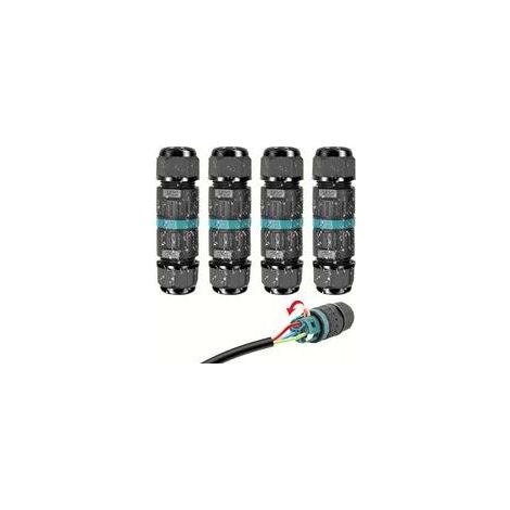 IP68 Wasserdichte elektrische Steckverbinder - 3-adriger Kabelverbinder, Außenanschlussdose, für Kabel Ø 9 bis 12 mm (4 Stück) (1/5)