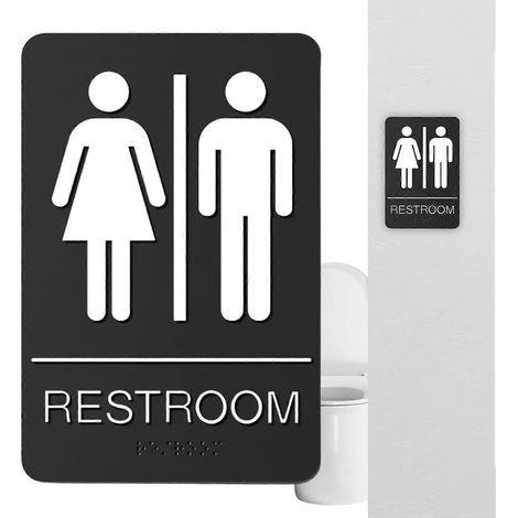Panneau de porte toilettes autocollant unisexe signalétique moderne 225x15 cm, adapté entreprises, commerces, restaurants et employés (1/5)