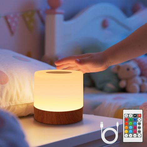 Lampe de chevet LED RGB sans fil tactile et dimmable avec télécommande, veilleuse rechargeable USB pour chambre, lampe de table décorative – Modèle Rond Plat (1/5)