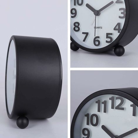 Chedin Réveil Silencieux 10 Cm – Sans Tic-tac, Veilleuse, Alarme Progressive (Noir)