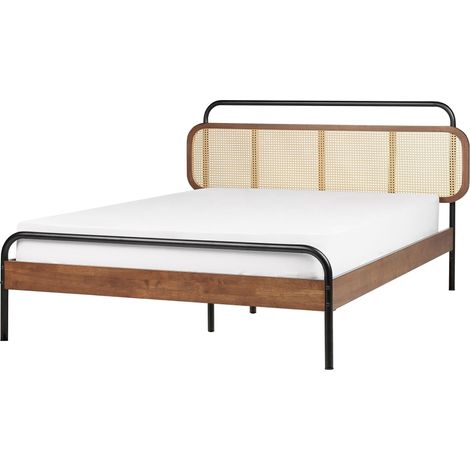Bett mit Lattenrost Rattan BOUSSICOURT 140 x 200 cm Dunkelbraun (1/5)