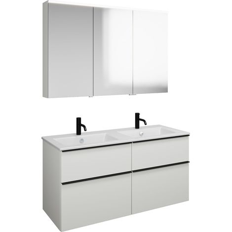 Set burgbad Eqio, composé d'une armoire de toilette à gauche,