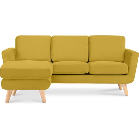 KONSIMO Ecksofa links mit Armlehnen und Gestell aus Massivholz "TAGIO", Gelb, Stoff, Scandinavian, 190x78x151cm (1/4)
