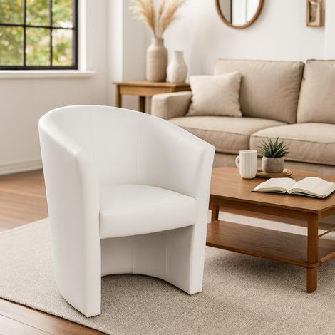 Fauteuil Abrera, Fauteuil de salon, Siège rembourré, Chaise avec accoudoirs en simili cuir, 64x63h76 cm, Blanc (1/5)