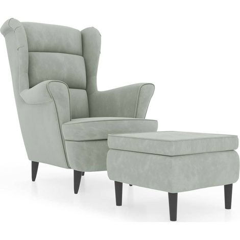 Maison Exclusive - Ohrensessel mit Hocker Hellgrau Samt (1/5)
