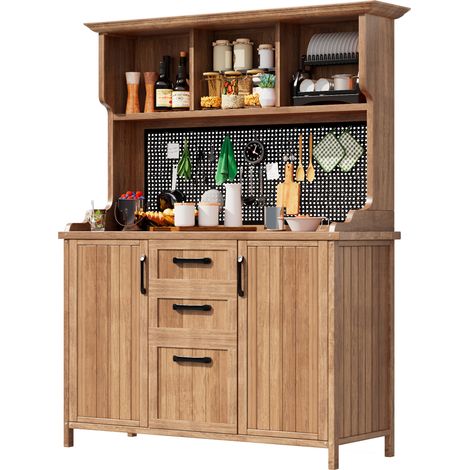 Gartenschrank mit 3 Schubladen, 2 Fächern mit Türen und Lochwand aus Massivholz Naturholz 125 × 50 × 185,1 cm (1/5)