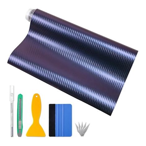 3D Carbon Vinyl Covering Film 300 x 30 cm Blue-Purple, Carbon Fibre Adhesive Sticker for Car, Motorcycle, Bike, with Tools (1/5)
