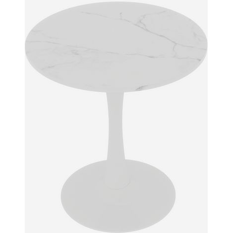 Runder weißer Tisch aus Kunstmarmor, moderner Stil, 70 x 72 cm, MODENUIT (1/5)
