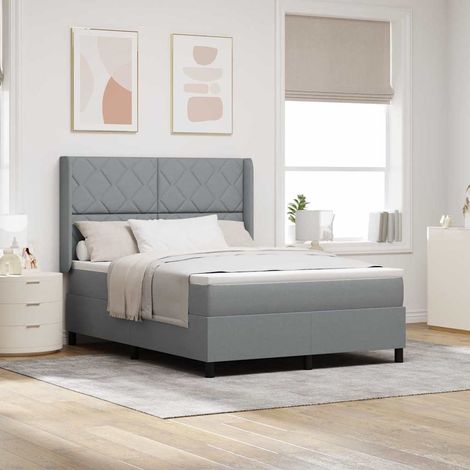 vidaXL Lit à ressort LED Gris clair 140 x 200 cm tissu (1/5)