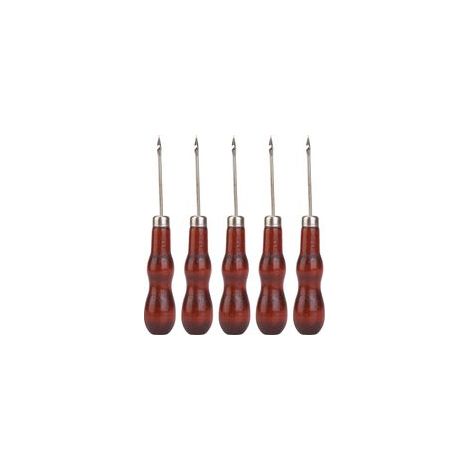 Lot de 5 poinçons à manche en bois pour la couture, la réparation de chaussures et le crochet. (1/5)