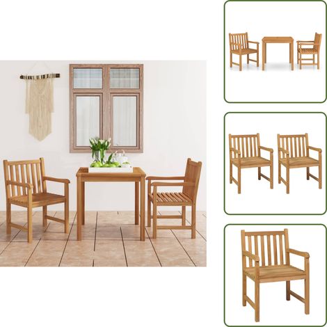 The Living Store Set da pranzo da giardino 3 pz 80x80 cm in legno massello di teak - Tavolo da pranzo da giardino