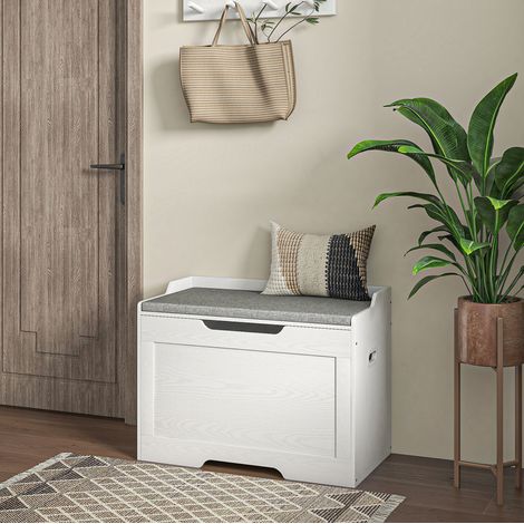 Panca contenitore 103 L con cuscino amovibile, 75 x 40 x 56 cm, bianco, OKWISH (1/5)