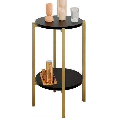Table d'appoint ronde moderne avec étagère 35 x 35 x 62 cm, métal doré (1/5)