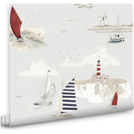 Sophie Allport Vliestapete Kinderzimmer - Coastal Boats - 10mx52cm (1/4)