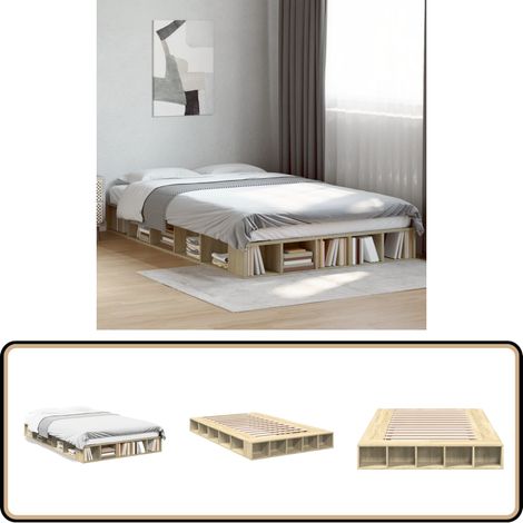 Cadre de lit sans matelas chêne sonoma 120x200 cm - Cadre De Lit - Lit Double - Lit En Bois - Meuble Chambre - Rangement Sous Lit