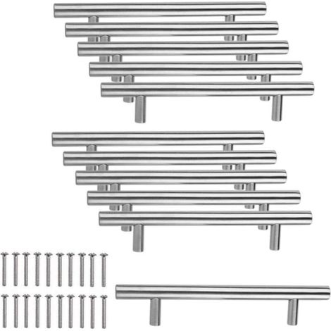 10 x Acier Inoxydable Poignee de Meuble Cuisine Espacement des Trous de 96 mm, Acier Brossé Poignée en T pour Porte d'armoire Poignées de Porte de Cuisine (1/5)
