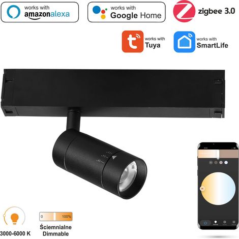 Faretto LED Spot WiFi Zigbee ZOOM da 7W per binari magnetici SMART TRACK, 230 V CA, intensità luminosa 3000-6000 K, angolo del fascio regolabile. (1/5)