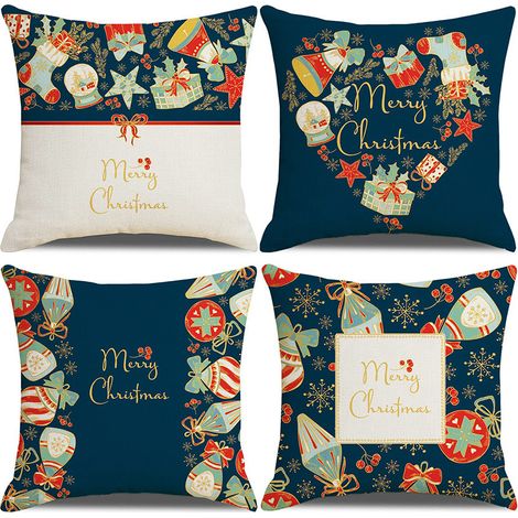 Fundas de almohada con motivos navideños, fundas de almohada con estampado de copos de nieve, fundas de almohada navideñas, fundas de almohada navideñas para sofá (azul y blanco). (1/5)