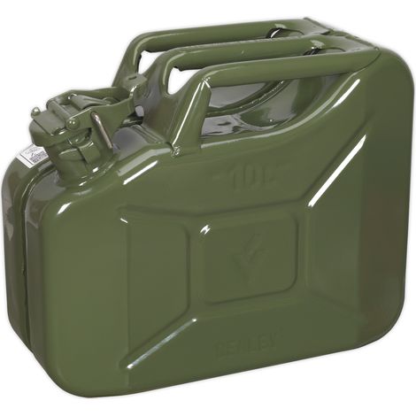 SEALEY JERRY CAN GREEN 10 LITRE METAL FUEL PETROL DIESEL 10L CONTAINER JC10G