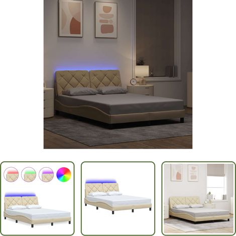 LED-Leuchten - Bettgestell mit LED ohne Matratze Creme 140x200 cm Stoff (1/5)