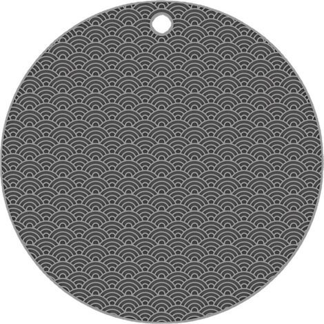 Alfombrilla redonda de silicona gris, resistente al calor, protector de mesa (1/4)