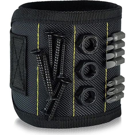 Bracelet magnétique livré avec aimants puissants, accessoires d'outils de réparation de puissance de poignet pour vis, clous, boulons, perceuses, attaches DIY, noir, 33×15.5×12.5cm (1/5)