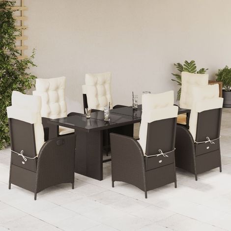 7-tlg. Garten-Essgruppe mit Kissen Braun Poly Rattan (1/5)