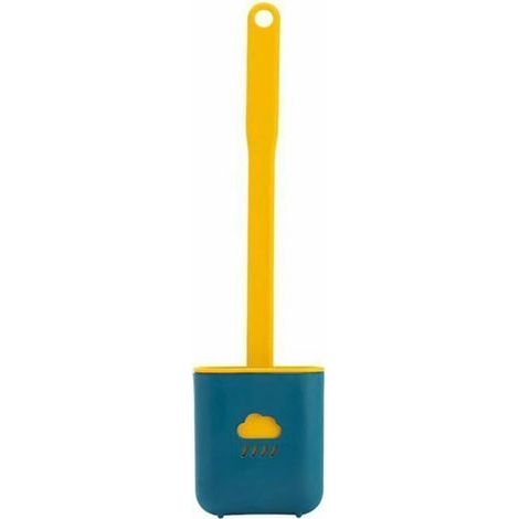 Brosse WC Silicone, Brosse de Toilette, Silicone Antibactérienne balayette WC et Support à séchage Rapide, kit de Brosse WC Suspendu brosses Silicone pour Salle de Bain et WC (Bleu) (1/4)