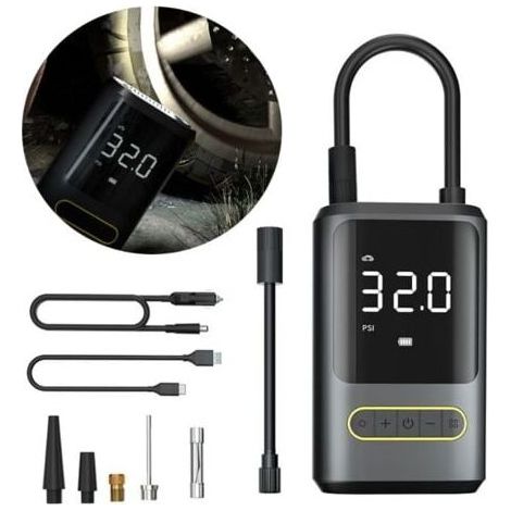 Elektrische Mini-Luftpumpe 6000 mAh, tragbarer Luftkompressor, 150 PSI Akku-Reifenfüller mit digitalem LCD-Display, wiederaufladbare Luftpumpe für Autos, Fahrräder, Motorräder, Roller, Ballons FLITI (1/4)