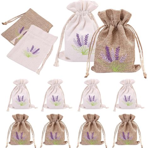 Lavendelsäckchen mit Kordelzug, geeignet für Lavendel, Gewürze, Schmuck und Kräuter (Weiß und Leinen) (1/5)
