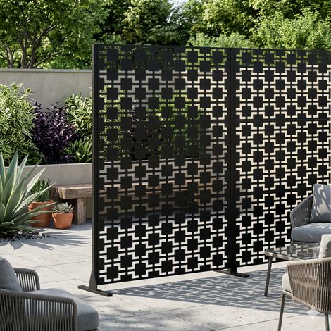Panneau métallique autoportant pour extérieur, 183x116 cm, écran de séparation décoratif avec socle stable, clôture mobile pour terrasse, balcon ou jardin. (1/4)