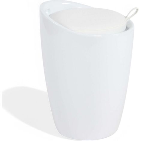 Sgabello pouf in abs con cuscino ecopelle bianco 36x36xH50 cm (1/4)