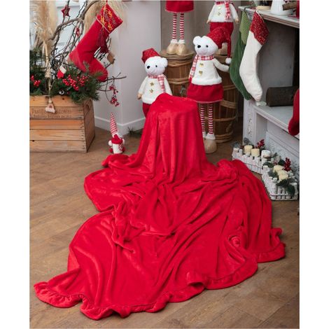 Preziosa Home Plaid in Coral Ass. Natale 210 x 240 Cm con Codatopo e Frill 1 Pz